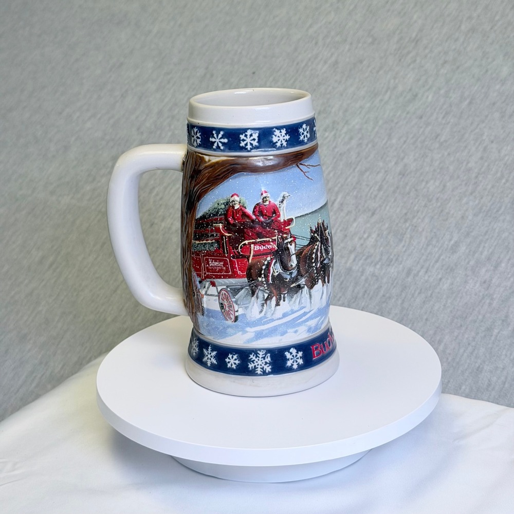 1995 Budweiser Holiday Stein Lighting the Way Home Clydesdale Christmas Mug CS24 - Picture 2 of 6